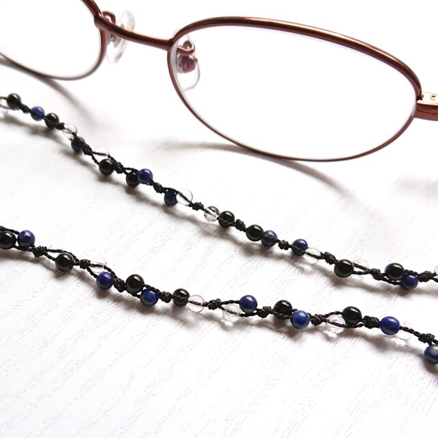 【メガネコード】オニキスとラピスのブラック系メガネコード　Y-2101G