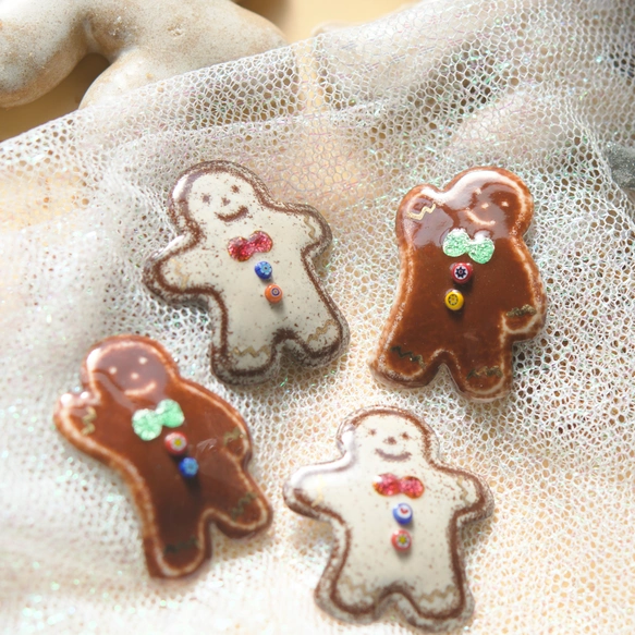 【全2種】ジンジャーブレッドマンクッキー•七宝焼帯留め（ブローチ金具に変更可）