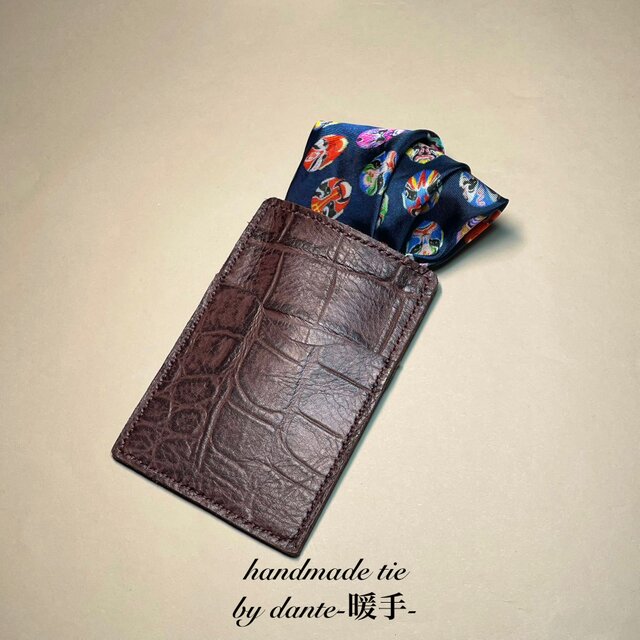 【受注製作】チーフ　イタリア　レザー　仮面　カラフル　プレゼント　ギフト　ネクタイ　ブラウン　牛革