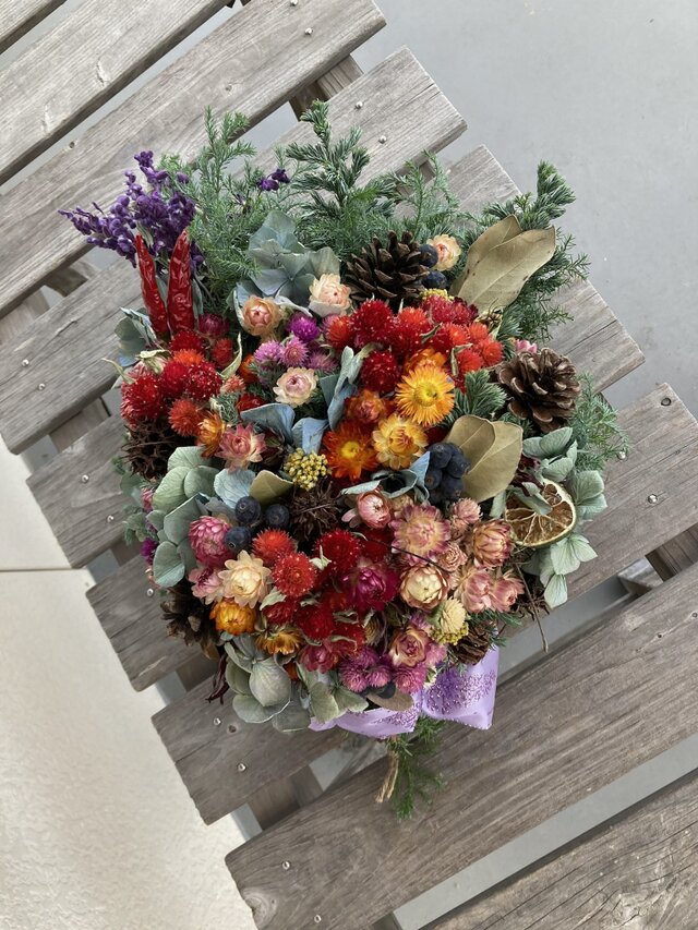 森のクリスマススワッグ9（ブルー紫陽花）