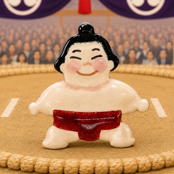 まわしの色が選べる】にっこり!愛されお相撲さん•七宝焼き帯留め