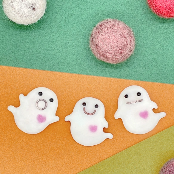 【暗闇で光る！全3種】なかよしオバケちゃん•七宝焼帯留め（ブローチ金具に変更可）