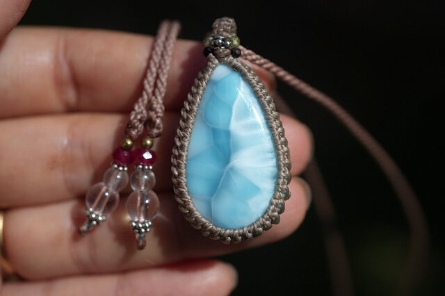 海の波の涙☆高品質☆Larimar マクラメネックレス1893 | iichi 日々の
