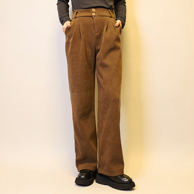 【2025冬新作数量限定】サイズ選べる♪暖かい♪冬支度♪裏起毛コーデュロイタックワイドパンツ25052BR