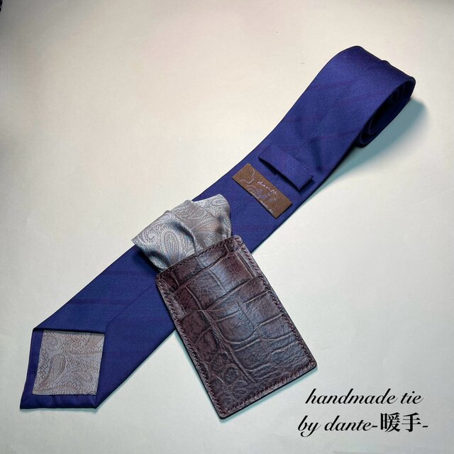 【受注製作】パープル　ストライプ　チーフ　共布　ネクタイ　プレゼント　ギフト　【別途】名入れ　イニシャル　刺繍　