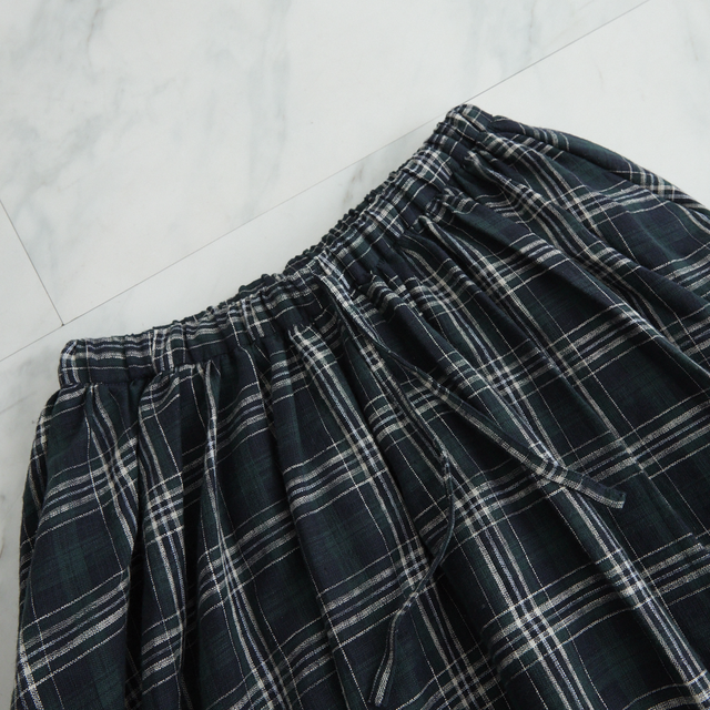 ✨再販】コットンリネンチェック ロングフレアスカート グリーン