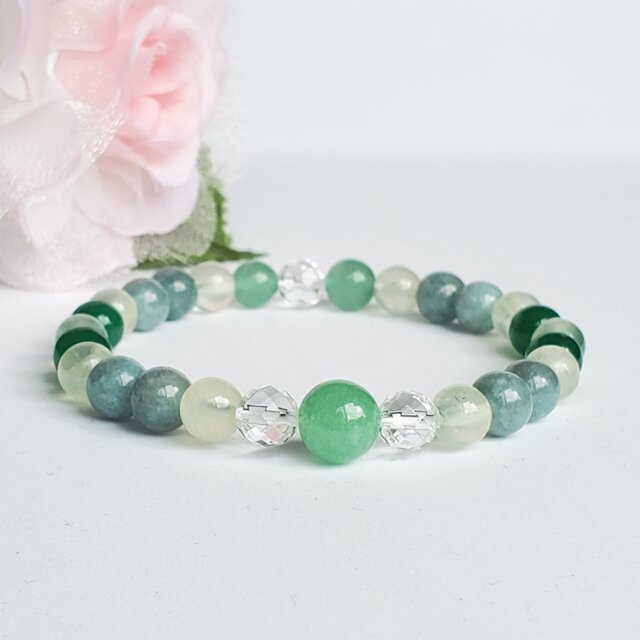 天然石＊ブレスレット＊アベンチュリン×翡翠×プレナイト＊スリム＊お守り＊細め＊天然石ブレスレット ＊シンプル＊おしゃれ