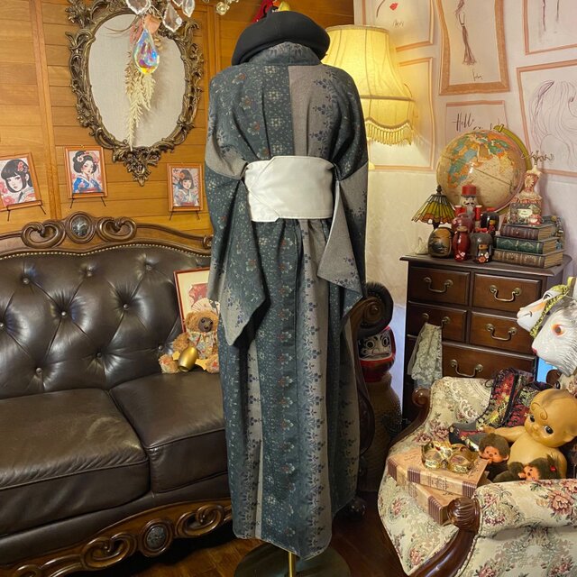 着物リメイク ロングワンピース｜洗える化繊素材＆帯サッシュベルト