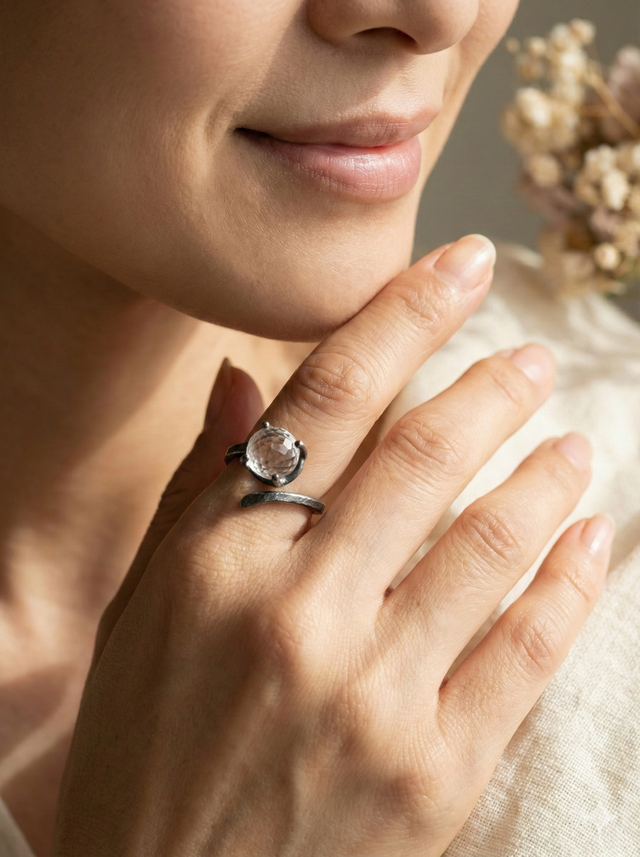 指輪【カットクリスタルのスパイラルリング】