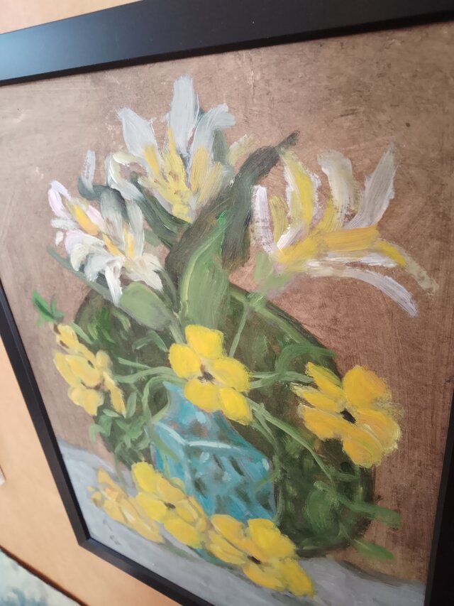 花瓶の黄色い花 油彩画 児島 裕子 ☆ - メルカリ