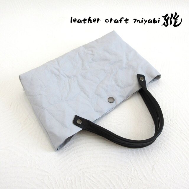 SALE開始～  小さくても収納抜群♪《牛革》三角マチのレクタングル☆ミニトート・ウォッシャブルグレー・0651