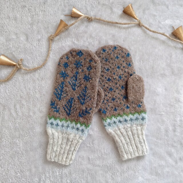 ＜2025’noël*＞森の夜空ミトン ＊Buon Natale＊ natural brown