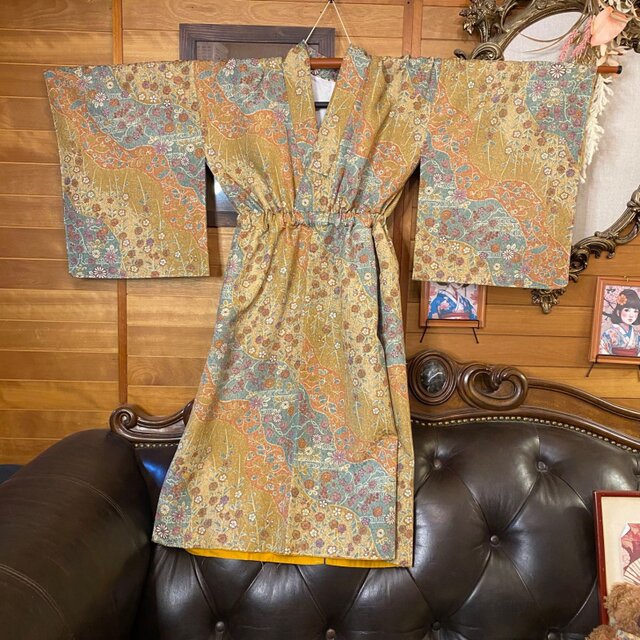 着物リメイク ワンピース｜洗える化繊素材＆名古屋帯サッシュベルト