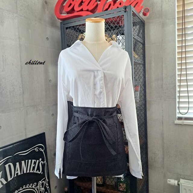 【sale】【バリスタ】エプロン：ショート：ブラックデニム：センターポケット【0908】