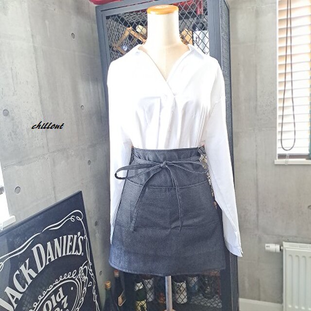 【sale】【バリスタ】エプロン：ショート：ブラックデニム：センターポケット【0909】