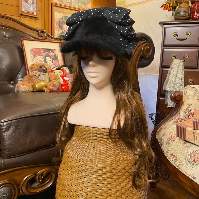 着物リメイク ファーキャップ 帽子 ハンドメイド おりぼん ティアラ