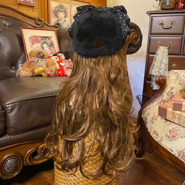 着物リメイク ファーキャップ 帽子 ハンドメイド おりぼん ティアラ