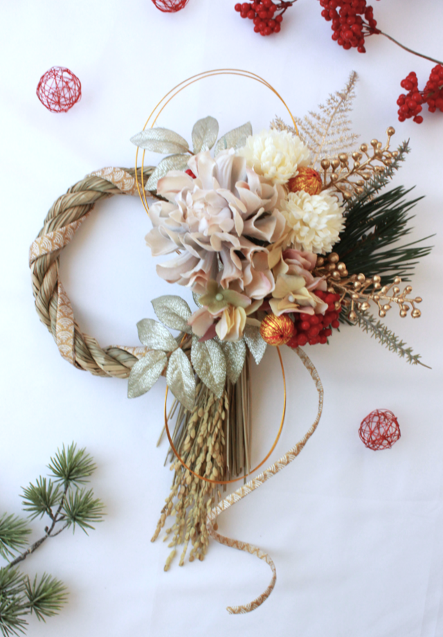 ＊稲穂の丸しめ縄飾り＊アーティフィシャルフラワー 新春 玄関飾り 正月飾り