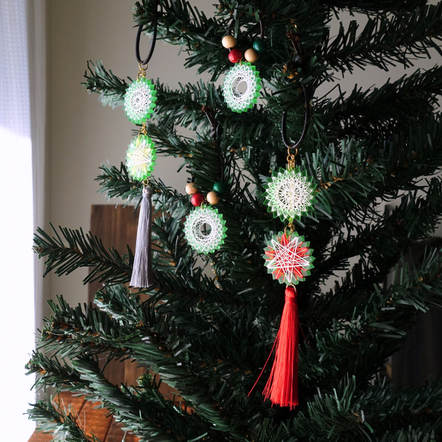 クリスマスオーナメント 4点セット | 絹糸のクリスマス飾り | ナチュラルなツリーオーナメント