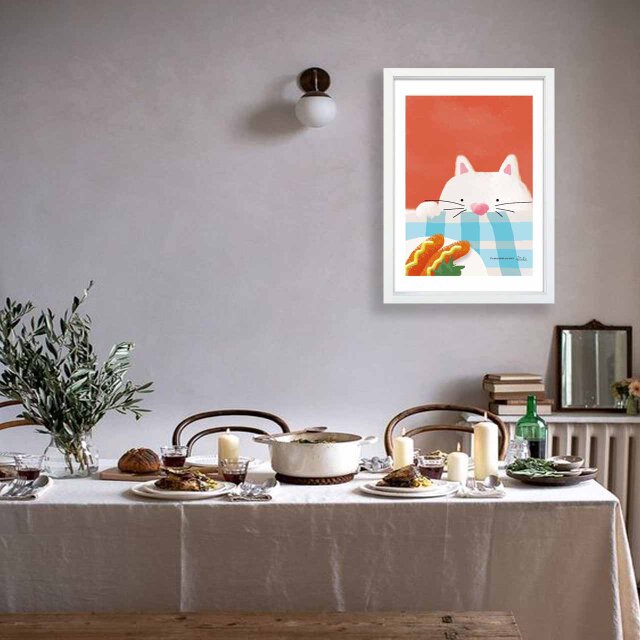 食べたら辛いよ ネコ 送料無料 プロのイラスト A4〜A0 ポスター アート