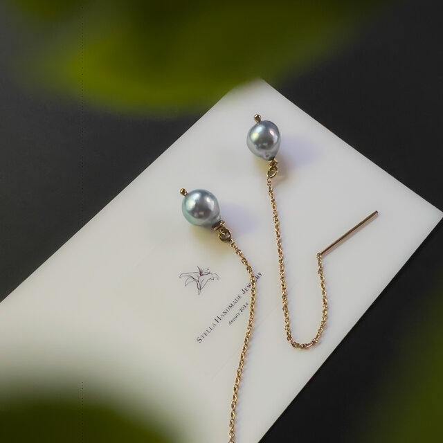 【k14gf】あこやバロックパール 1粒チェーンピアス