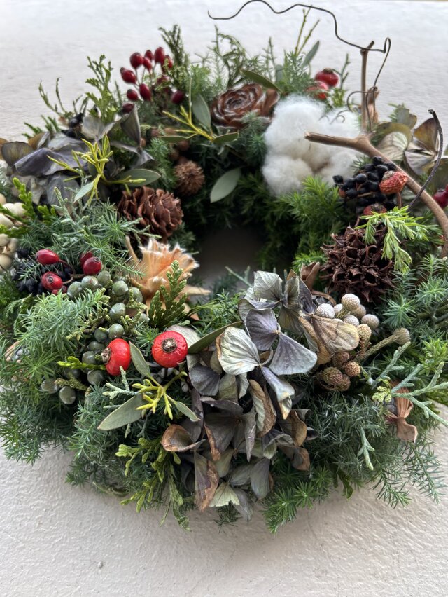 20cm/針葉樹ブルーバードと紫陽花のころんとグリーンリース/Xmas 3d189ff7a5a3f00fef22be7ac4da8f