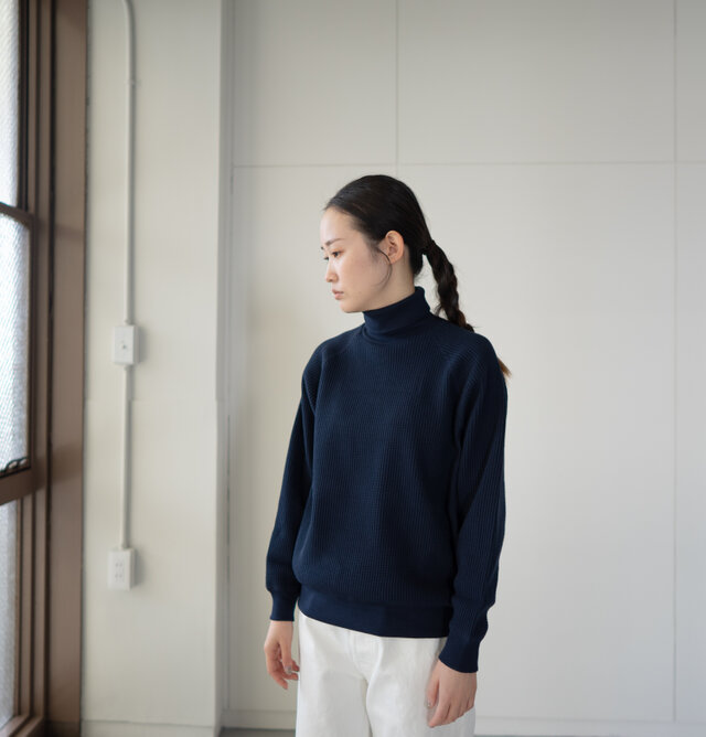 コットンワッフルラグランタートル/navy/size1.2