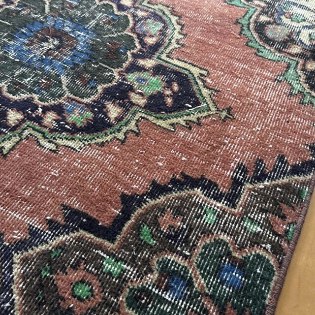 95×205 コーラルピンク オリエンタル柄 トルコヴィンテージラグ