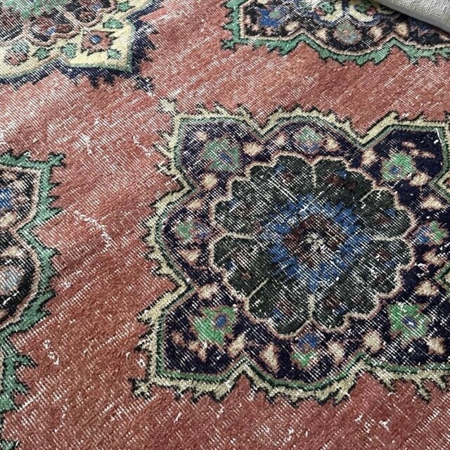 95×205 コーラルピンク オリエンタル柄 トルコヴィンテージラグ