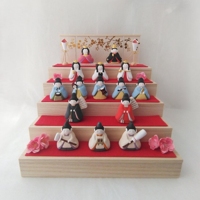 お雛様】 おひなさま 百花 十五人飾り 「桃の花 屏風」 | iichi 日々の