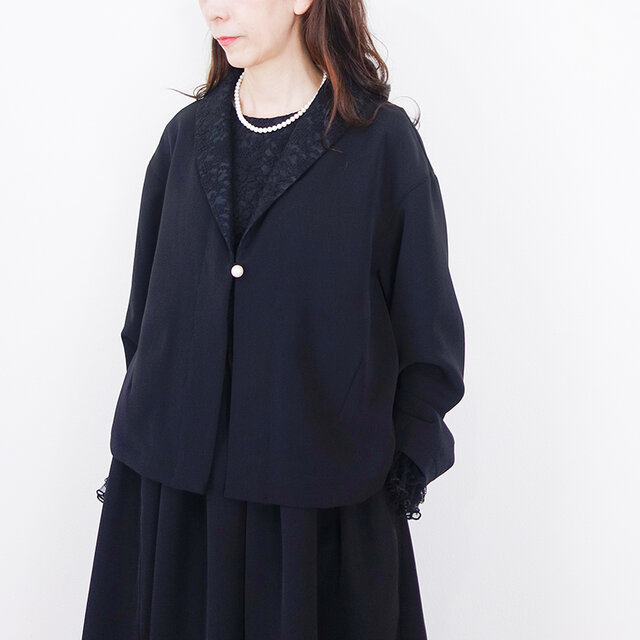 ブラックジョーゼット・レースショールカラージャケット（セットアップ可）