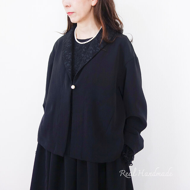 予約販売] ブラックジョーゼット・レースショールカラージャケット