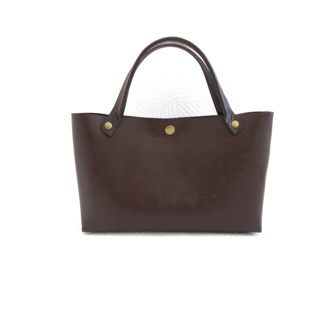 小さくも収納抜群♪《牛革》三角マチのレクタングル☆ミニトート・ブラウン・スムース・0628