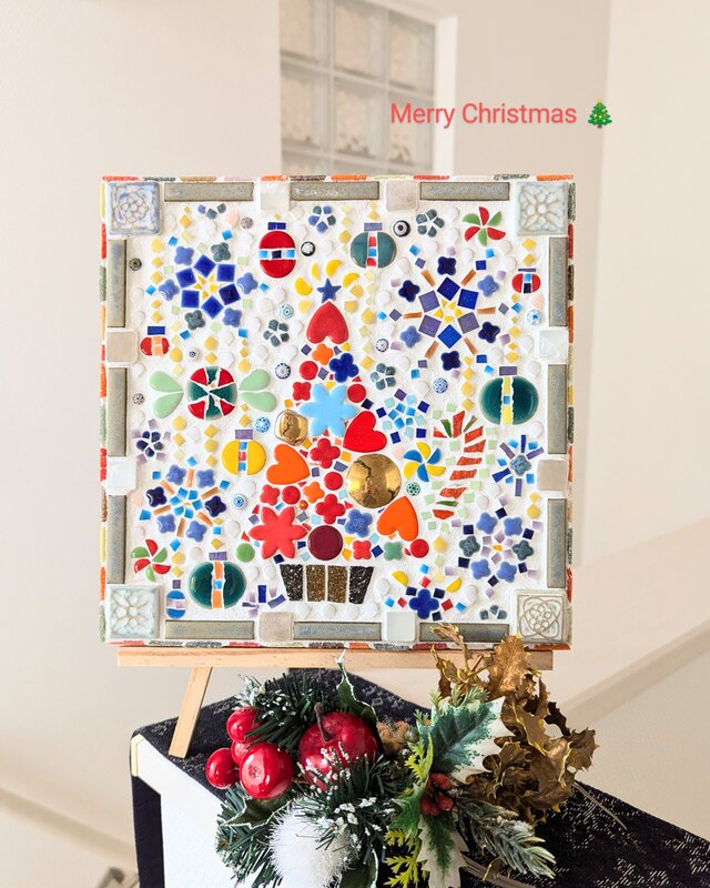 モザイクタイルアート　クリスマスの壁飾り