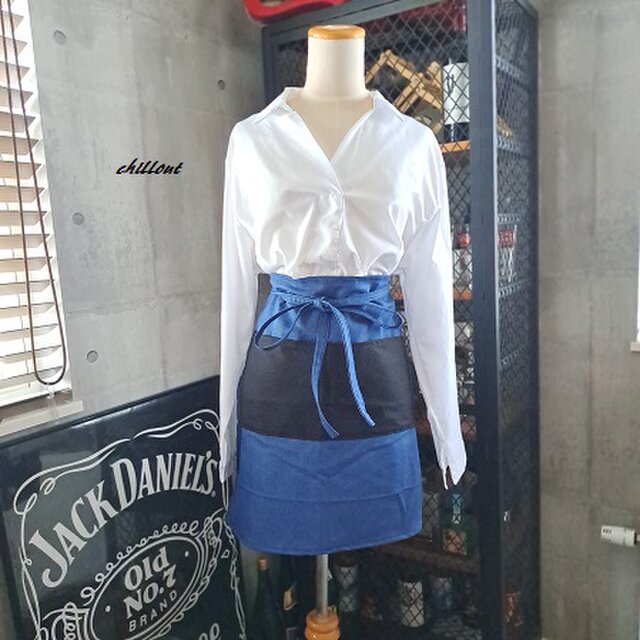 【sale】【バリスタ】エプロン：ショート：ブルーデニム×ブラック【0917】