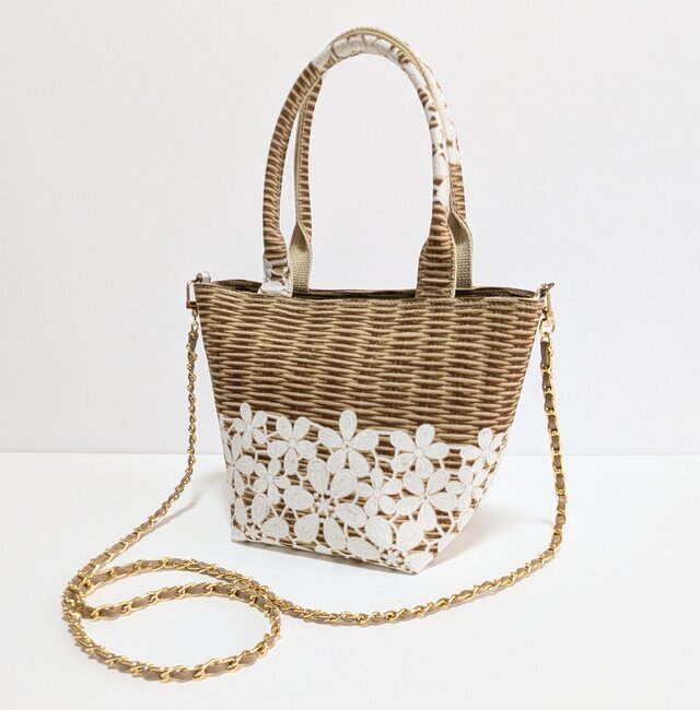 ２WAY ミニトート＆ポシェット　（カゴ柄）