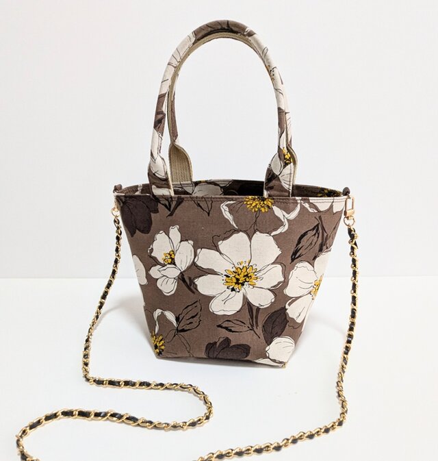 ２WAY ミニトート＆ポシェット　（ブラウン花柄）