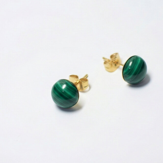 マラカイト 天然石の一粒ピアス【サージカルステンレス 金属アレルギー 