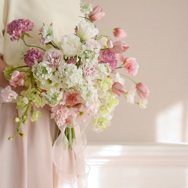 ⋆2点set⋆ 3種の春いろチューリップ クラッチブーケ⋆ブートニア