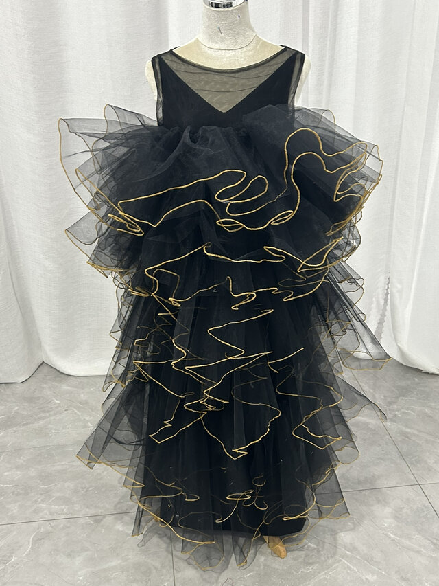 パーティードレス ブラック キャミソール+オーバードレス ラッフルフリル 演奏会/音楽会