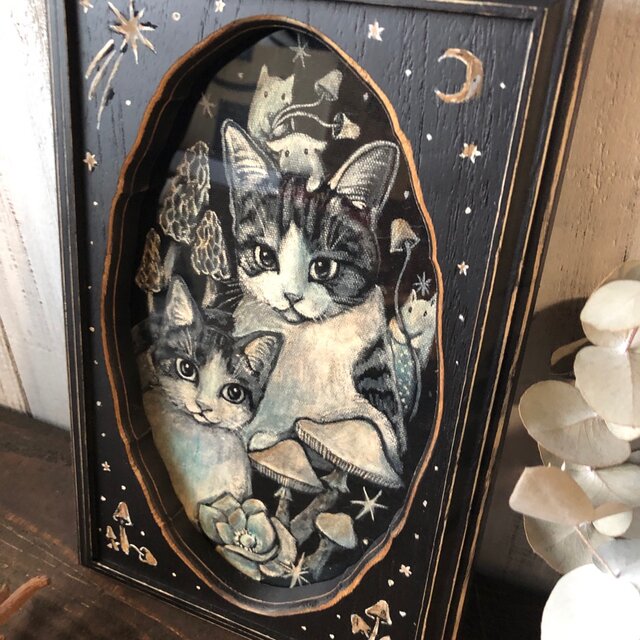 遠い記憶」額付 アート作品 原画 徳島洋子作品 アクリル画 猫 | iichi