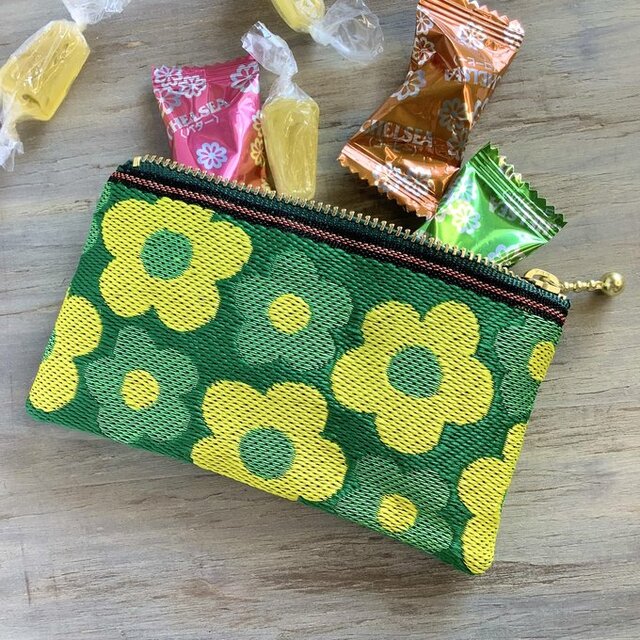 レトロポップ花柄】畳縁 ぺたんこ ミニポーチ 小銭入れ カードケース