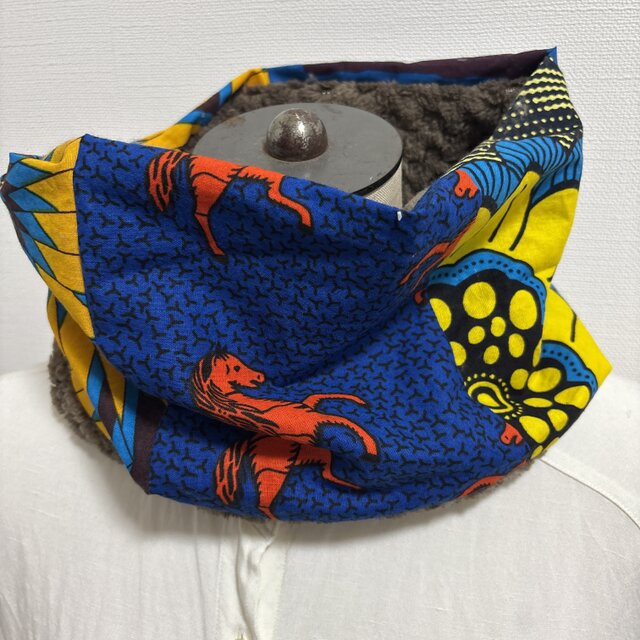 ✳︎ハンドメイド✳︎ふわふわネックウォーマーアフリカン生地パッチワークファA広幅