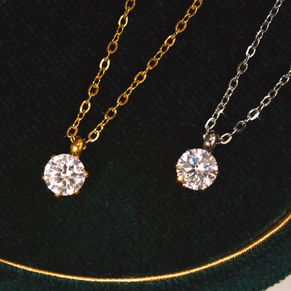 【つけっぱなしOK】ときめく輝き!ひと粒CZダイヤ•ネックレス【K18仕上げ/高級ケース付/送料無料】