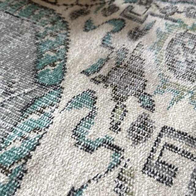 大判155×232レア柄 グレイ×エメラルドグリーン トルコヴィンテージラグ