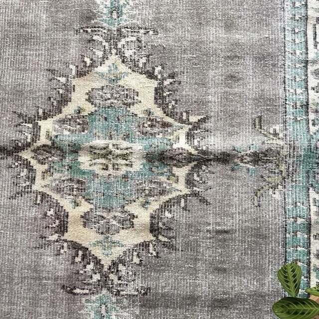 大判155×232レア柄　グレイ×エメラルドグリーン　トルコヴィンテージラグ 大判155×232レア柄 グレイ×エメラルドグリーン トルコヴィンテージラグ