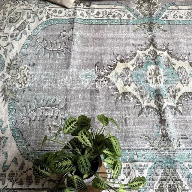 大判155×232レア柄　グレイ×エメラルドグリーン　トルコヴィンテージラグ 大判155×232レア柄 グレイ×エメラルドグリーン トルコヴィンテージラグ