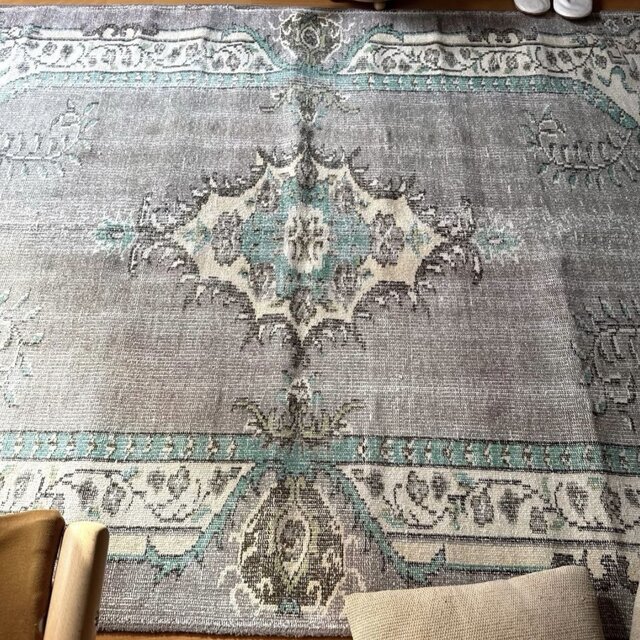 大判155×232レア柄　グレイ×エメラルドグリーン　トルコヴィンテージラグ 大判155×232レア柄 グレイ×エメラルドグリーン トルコヴィンテージラグ