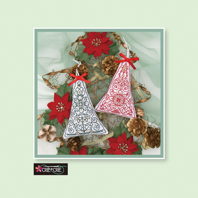 ブラックワークで刺す♥ツリー型オーナメント2個セット　No.808