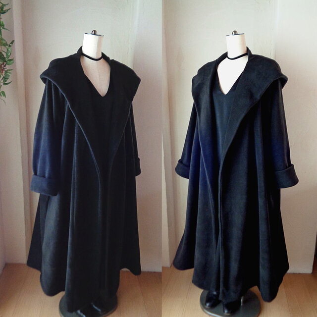ラス1 魔法使い♥超軽量 ビッグフード ローブコート♥漆黒♥アンチ 